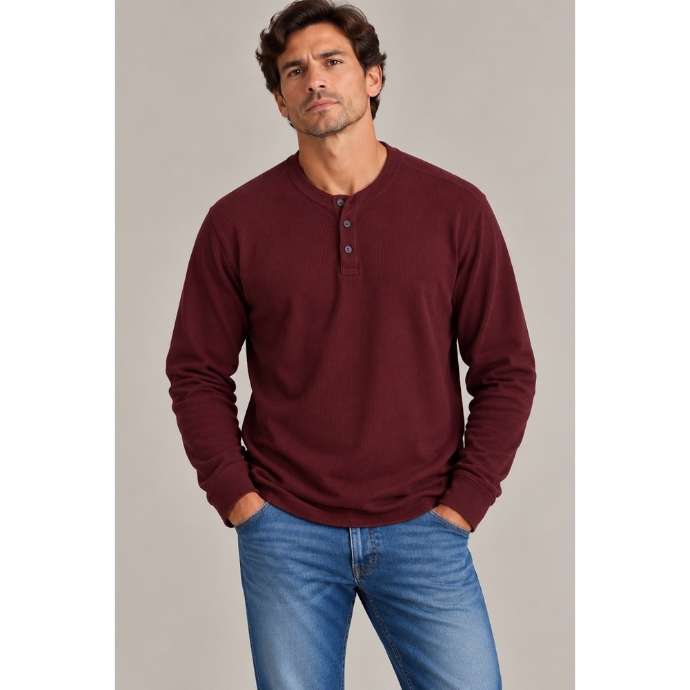 St. John's Bay Burgundy Waffle Knit Dexter Henley Shirt, XL